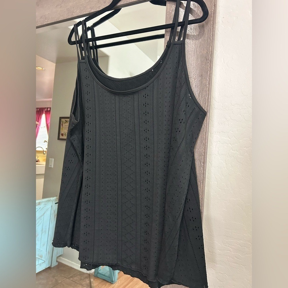 Black Eyelet Tank Top 3X Flowy Sleeveless Boho Summer Top Plus